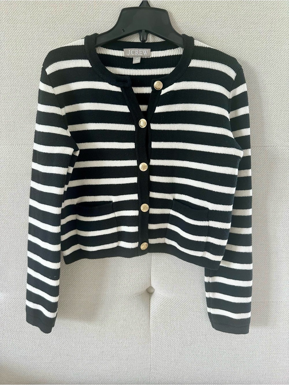 J. Crew Black and White Striped Button Cardigan